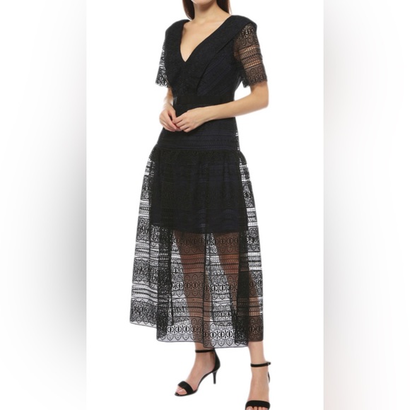knee length dresses for ladies Self Portrait Pink Spiral Lace Panel Midi Dress – Corner Luxe Consignment main image 0
